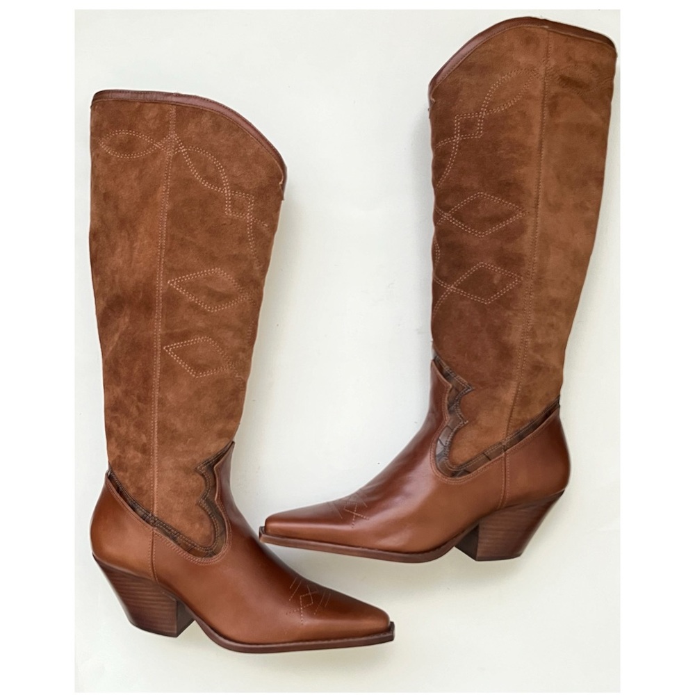 NEW Vince Camuto Nedema Western Top-Stitched Cowboy Boots 9.5